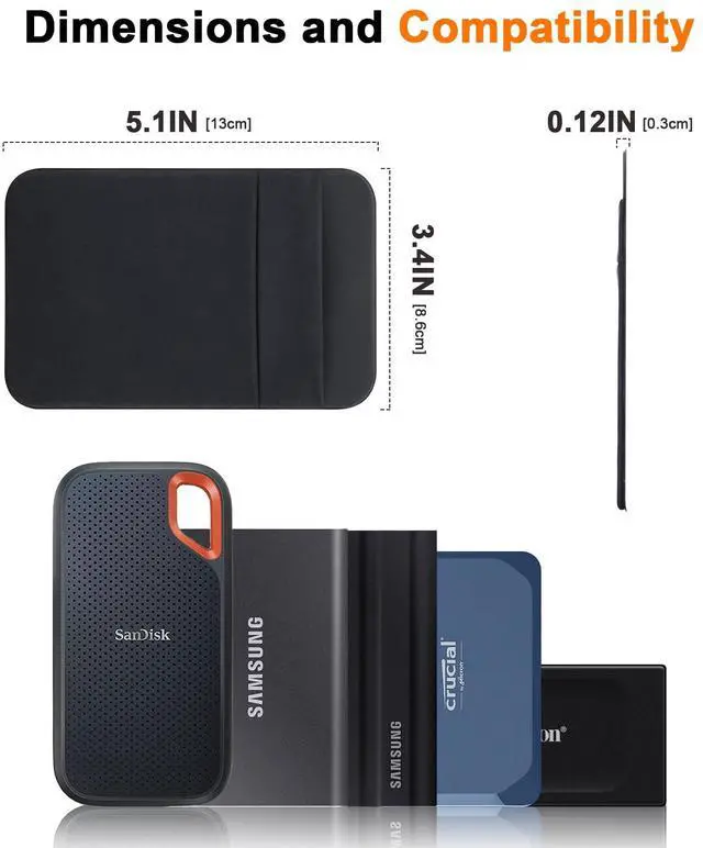 Alt view image 2 of 7 - 2-Pocket Adhesive Portable Hard Drive Sleeve for Laptop, Compatible with External Portable SSD Solid State Drive, Cable and More, Stick on External Hard Drive Carrying Case- Pocket Pouch, Black