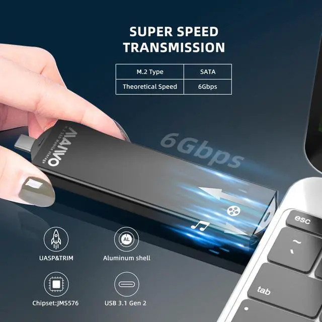 Alt view image 4 of 7 - M.2 SATA Enclosure for 2230 2242 2260 2280 B+M Key, Aluminum M2 Serial ATA SSD Reader USB 3.1 Gen2 6Gbps USB-C to USB-A, Plug and Play, Support UASP Trim
