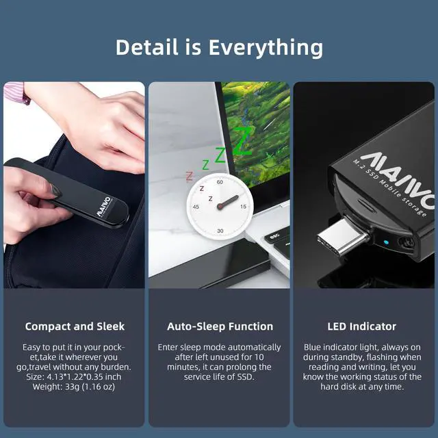 Alt view image 7 of 7 - M.2 SATA Enclosure for 2230 2242 2260 2280 B+M Key, Aluminum M2 Serial ATA SSD Reader USB 3.1 Gen2 6Gbps USB-C to USB-A, Plug and Play, Support UASP Trim