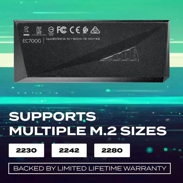 Alt view image 3 of 7 - EC700G - M.2 PCIe/SATA SSD Enclosure - High-Capacity Storage - Game Console Compatible - Quick Load SSD Expansion - Aluminum RGB - No Tools Needed - AEC700GU32G2-CGY