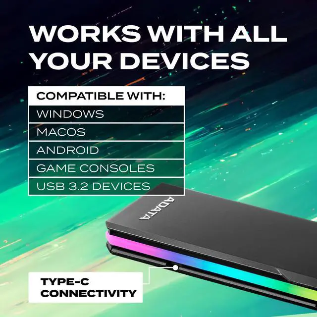 Alt view image 5 of 7 - EC700G - M.2 PCIe/SATA SSD Enclosure - High-Capacity Storage - Game Console Compatible - Quick Load SSD Expansion - Aluminum RGB - No Tools Needed - AEC700GU32G2-CGY