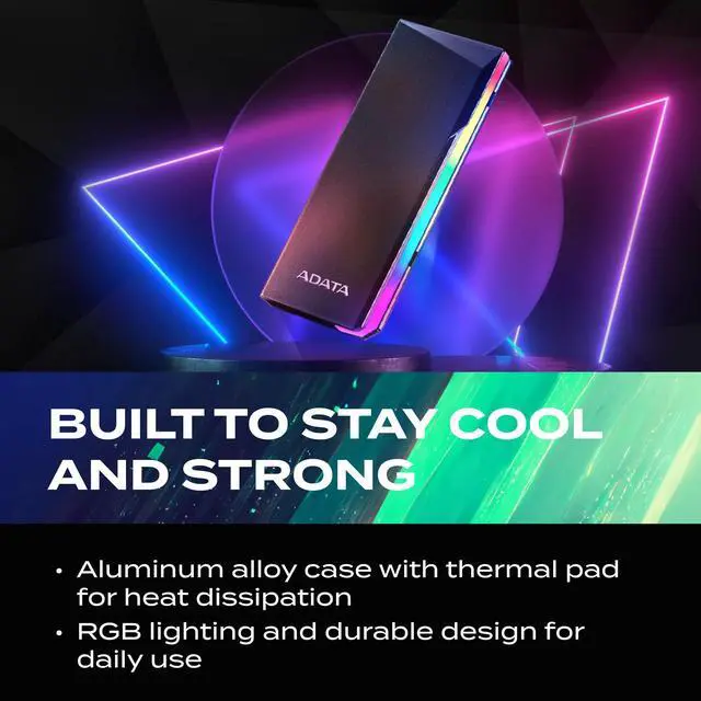Alt view image 7 of 7 - EC700G - M.2 PCIe/SATA SSD Enclosure - High-Capacity Storage - Game Console Compatible - Quick Load SSD Expansion - Aluminum RGB - No Tools Needed - AEC700GU32G2-CGY