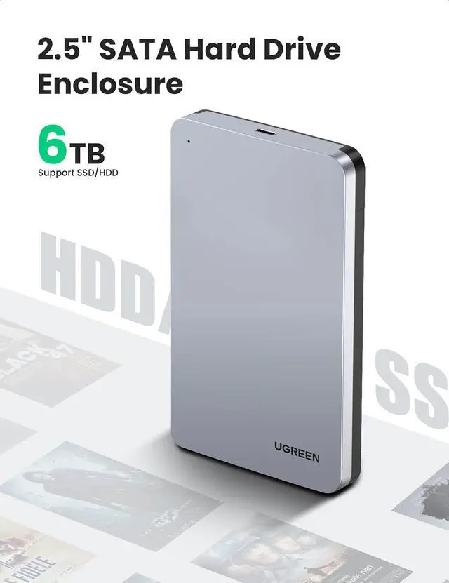 Alt view image 2 of 7 - USB C Hard Drive Enclosure for 2.5" SATA SSD HDD,Aluminum