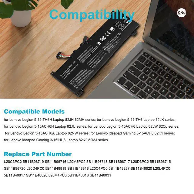 Alt view image 6 of 7 - L20C3PC2 L20D3PC2 L20M3PC2 SSB10X55571 SB11B96717 5B11B96715 5B11B96719 Laptop Battery for Lenovo Ideapad Gaming 3i 3-15ACH6 3-15IHU6 Lenovo Legion 5-15ITH6H 5-15ITH6 5-15ACH6H 5-15ACH6 5-15ACH6A