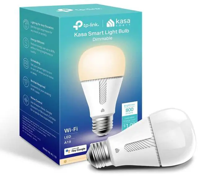 Main image of Kasa Smart Light Bulb KL110, LED Wi-Fi smart bulb works with Alexa and Google Home, A19 Dimmable, 2.4Ghz, No Hub Required, 800LM Soft White (2700K), 9W (60W Equivalent)