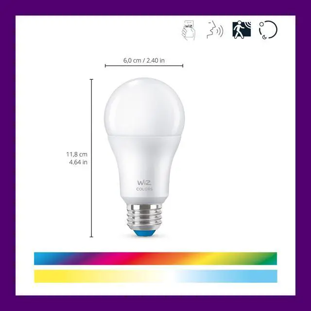 Alt view image 2 of 7 - WiZ LED Smart Light Bulbs, Sunset to Sunrise Automation + Motion Detection + Control with Voice or App, Full Color A19 60W 800LM E26 Indoor, Matter Compatible - 1 Pack