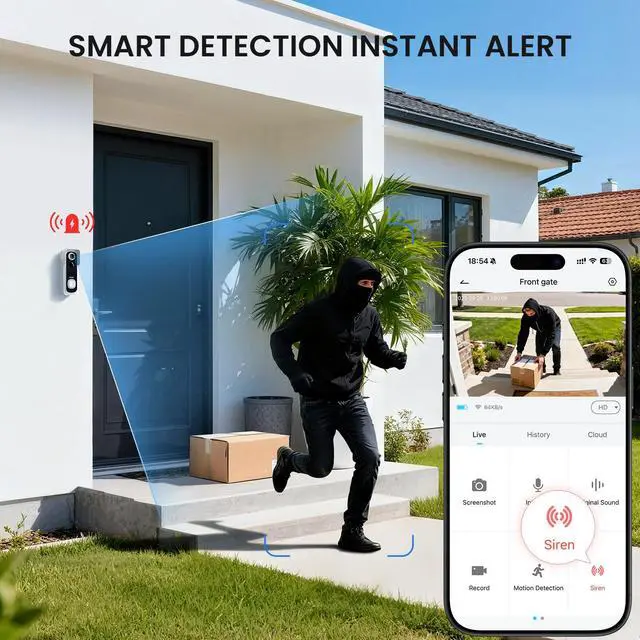 Alt view image 2 of 7 - ieGeek Doorbell Camera Wireless No Subscription, 2K 3MP HD View, 2-Way Talk, PIR Motion Detection, Wireless Video Doorbell with Chime, Only Supports 2.4GHz WiFi, Local & Cloud Storage, White