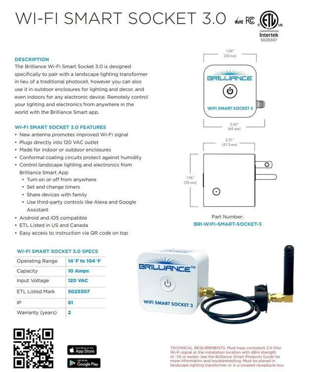 Alt view image 4 of 6 - SPW Brilliance WiFi-Smart-Socket-3 LED WiFi Smart Socket - App Control/Alexa - WIFISMARTSOCKET3, White