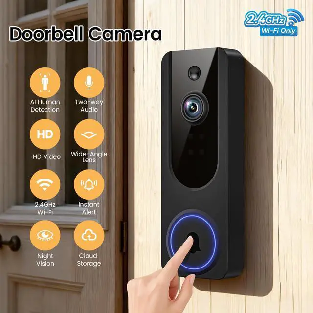 Alt view image 2 of 7 - VanaOrbi 1080p WiFi Video Doorbell Camera Wireless, Battery Powered, AI Human and Motion Detection, 2 Way Talk, Night Vision, Cloud Storage, 2.4G WiFi Only, Indoor/Outdoor Surveillance
