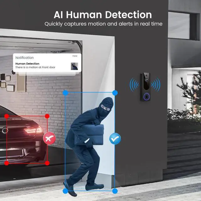 Alt view image 4 of 7 - VanaOrbi 1080p WiFi Video Doorbell Camera Wireless, Battery Powered, AI Human and Motion Detection, 2 Way Talk, Night Vision, Cloud Storage, 2.4G WiFi Only, Indoor/Outdoor Surveillance