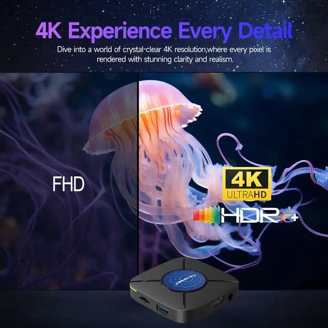 Alt view image 5 of 7 - Android TV Box 14.0 2025 Upgraded, Android Box 2G RAM 16GB ROM, Quad Core Smart 4K TV Box Support 2.4G/5G Dual-WiFi HDR10 BT5.0 USB 3.0 100M Ethernet, with Mini Backlit Keyboard