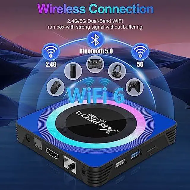 Alt view image 6 of 7 - Android TV Box 13.0, Android Box 4GB RAM 64GB ROM, Quad Core Smart 8K TV Box with Mini Keyboard Support 2.4G/5.0GHz Dual WiFi 100M Ethernet Bluetooth