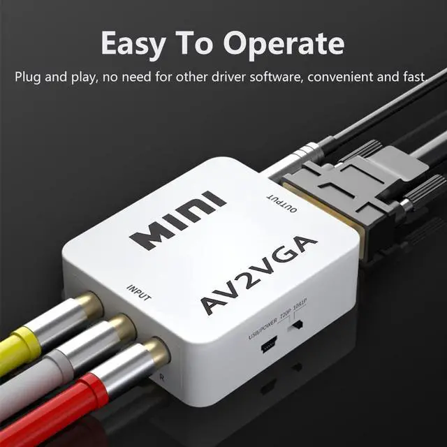 Alt view image 3 of 7 - Watris Veiyi Video Converter, 480P Mini AV to VGA Adapter, Composite TV Set-Top Box Audio Video Converter (White)