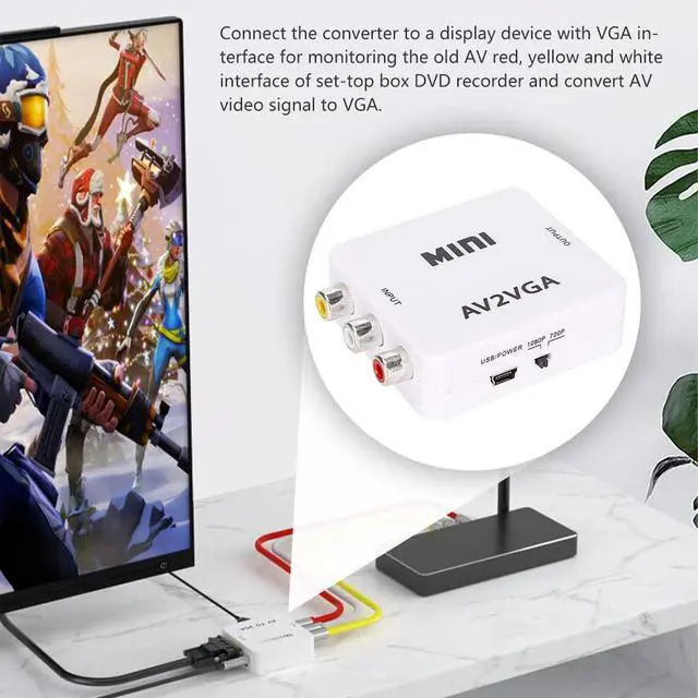 Alt view image 4 of 7 - Watris Veiyi Video Converter, 480P Mini AV to VGA Adapter, Composite TV Set-Top Box Audio Video Converter (White)