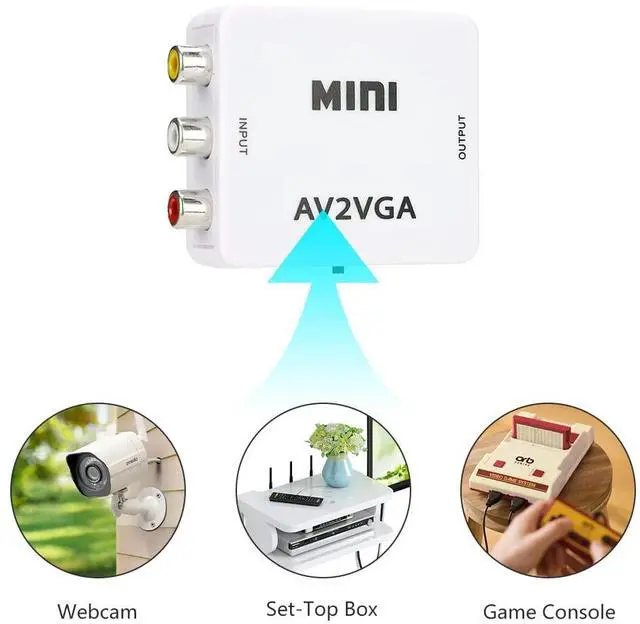 Alt view image 5 of 7 - Watris Veiyi Video Converter, 480P Mini AV to VGA Adapter, Composite TV Set-Top Box Audio Video Converter (White)