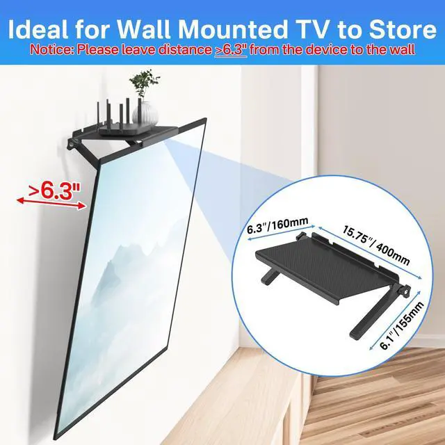 Alt view image 5 of 7 - 13 Inch Wide Platform TV Top Shelfs - Adjustable Cable Box Shelf for Wall Mounted TV Shelf for Cable Box, Streaming Devices, Router and Home Decor Easy to Install Monitor Top Shelves
