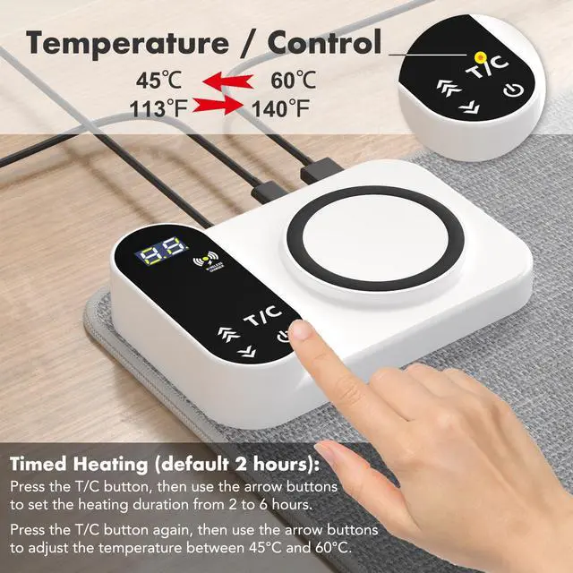 Alt view image 5 of 7 - YUECHCASES Heated Desk Pad, 10s Fast Heating Desk Mat with Integrated 15W Wireless Charging for Phone/Earbuds, 31.5" x 13" Waterproof Mouse Pad, 2-6H Auto-Stop, Precision 1-Degree Temp Control