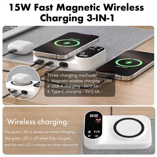 Alt view image 4 of 7 - YUECHCASES Heated Desk Pad, 10s Fast Heating Desk Mat with Integrated 15W Wireless Charging for Phone/Earbuds, 31.5" x 13" Waterproof Mouse Pad, 2-6H Auto-Stop, Precision 1-Degree Temp Control