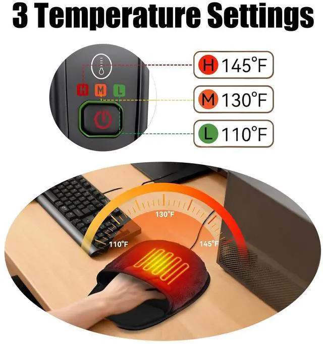 Alt view image 3 of 6 - USB Heated Mouse Pad with 3 Adjustable Temperatures & 2/4/8 Hours Timer Settings
