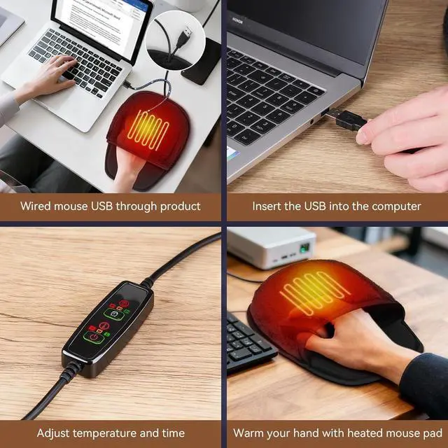 Alt view image 5 of 6 - USB Heated Mouse Pad with 3 Adjustable Temperatures & 2/4/8 Hours Timer Settings