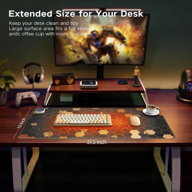 Alt view image 4 of 7 - iCasso Heated Mouse Pad, XL Big Desk Pad with 4 Heating Levels & 4 Auto Shut-Off Levels for Computer Keyboard, 31.5" x 13" Large Safe Desk Mat Hand Warmer for Home Office Work (Honeycomb)