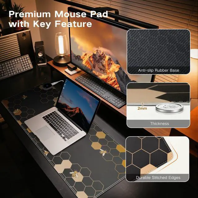 Alt view image 6 of 7 - iCasso Heated Mouse Pad, XL Big Desk Pad with 4 Heating Levels & 4 Auto Shut-Off Levels for Computer Keyboard, 31.5" x 13" Large Safe Desk Mat Hand Warmer for Home Office Work (Honeycomb)