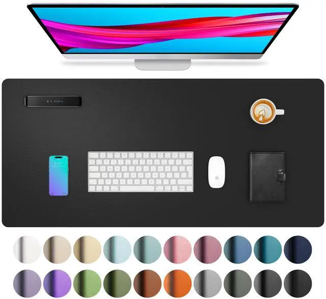 Main image of Aothia Non-Slip Waterproof PU Leather Desk Pad Protector for Mouse, Writing Desk, Office, Home, Laptop Blotter, 23.6" x 13.7", Black