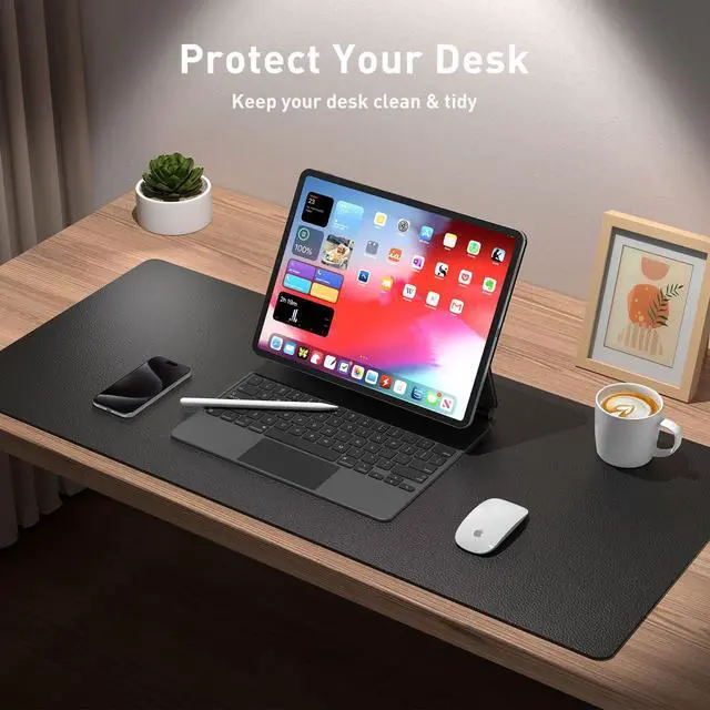Alt view image 3 of 7 - Aothia Non-Slip Waterproof PU Leather Desk Pad Protector for Mouse, Writing Desk, Office, Home, Laptop Blotter, 23.6" x 13.7", Black