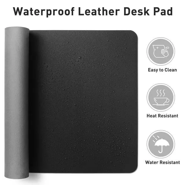 Alt view image 6 of 7 - Aothia Non-Slip Waterproof PU Leather Desk Pad Protector for Mouse, Writing Desk, Office, Home, Laptop Blotter, 23.6" x 13.7", Black