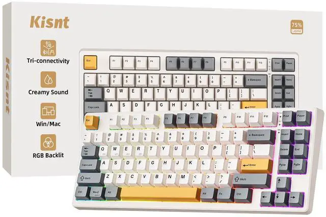 Main image of Kisnt KN85 Wireless Mechanical Gaming Keyboard, 75% Layout with RGB Backlit, Custom Hot Swappable, Creamy Sound, Bluetooth/2.4GHz/USB-C Compatible with Windows/Mac/PC(Retro Beige,Linear Switch)