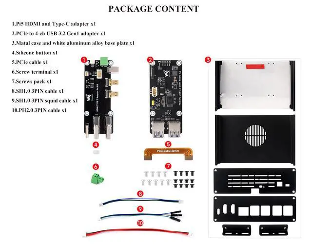 Alt view image 2 of 7 - Multi-Functional All-in-One Mini-Computer Kit Compatible with Raspberry Pi 5, Pi5 PCIe Box Includes Aluminum Alloy Case, PCIe to 4-CH USB3.2 Gen1 Adapter Board, Pi5 HDMI and Type-C Adapter Board