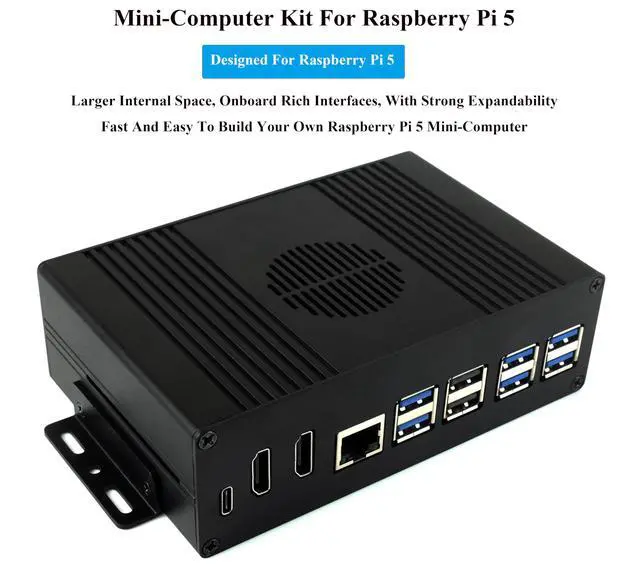 Alt view image 3 of 7 - Multi-Functional All-in-One Mini-Computer Kit Compatible with Raspberry Pi 5, Pi5 PCIe Box Includes Aluminum Alloy Case, PCIe to 4-CH USB3.2 Gen1 Adapter Board, Pi5 HDMI and Type-C Adapter Board
