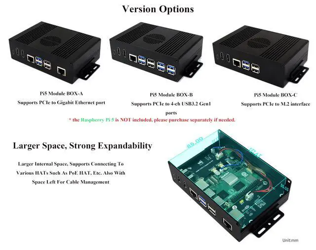 Alt view image 4 of 7 - Multi-Functional All-in-One Mini-Computer Kit Compatible with Raspberry Pi 5, Pi5 PCIe Box Includes Aluminum Alloy Case, PCIe to 4-CH USB3.2 Gen1 Adapter Board, Pi5 HDMI and Type-C Adapter Board