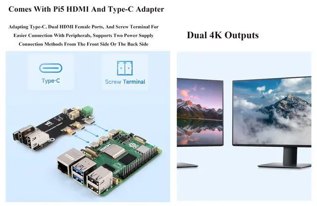 Alt view image 5 of 7 - Multi-Functional All-in-One Mini-Computer Kit Compatible with Raspberry Pi 5, Pi5 PCIe Box Includes Aluminum Alloy Case, PCIe to 4-CH USB3.2 Gen1 Adapter Board, Pi5 HDMI and Type-C Adapter Board