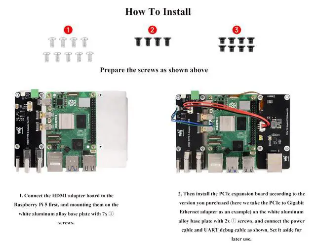 Alt view image 7 of 7 - Multi-Functional All-in-One Mini-Computer Kit Compatible with Raspberry Pi 5, Pi5 PCIe Box Includes Aluminum Alloy Case, PCIe to 4-CH USB3.2 Gen1 Adapter Board, Pi5 HDMI and Type-C Adapter Board