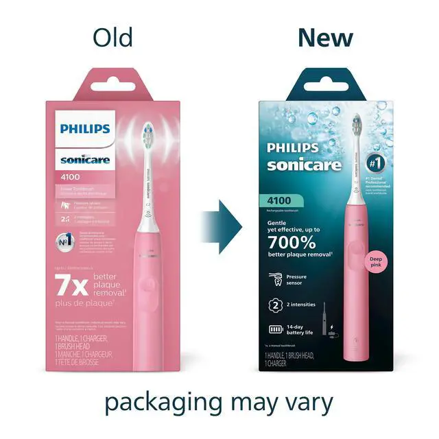 Alt view image 2 of 7 - Sonicare 4100 Series Electric Toothbrush - Sonic Toothbrush with Advanced Sonic Technology, Pressure Sensor, Two Intensity Settings, Smartimer & Quadpacer, Deep Pink, Model HX3681/26