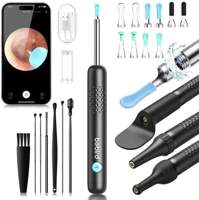 Main image of BEBIRD R1 Wax Removal Tool for Ear - Spade Ear Canal Cleaner with Camera 1080P Earscope, Wax Remove Ear Picker with Vari Replacement Tips, Camera with 6LED Light for Ear/Nose/Throat Examination, Black