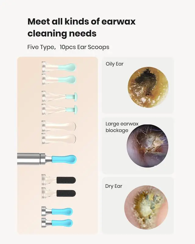 Alt view image 4 of 7 - BEBIRD R1 Wax Removal Tool for Ear - Spade Ear Canal Cleaner with Camera 1080P Earscope, Wax Remove Ear Picker with Vari Replacement Tips, Camera with 6LED Light for Ear/Nose/Throat Examination, Black