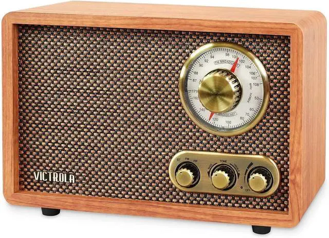 Main image of Victrola Willow Retro Wood Bluetooth Radio with Built-in Speakers: Elegant & Vintage Design, Rotary AM/FM Tuning Dial, Bass & Treble Control, Wireless Streaming (Walnut)