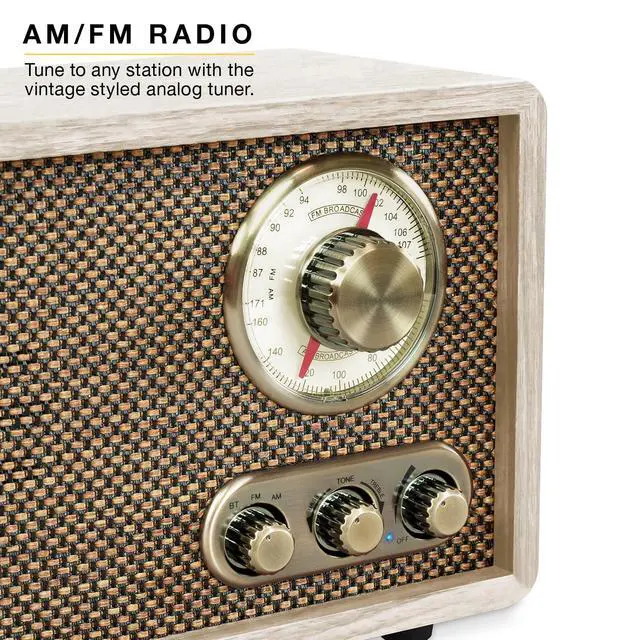 Alt view image 4 of 7 - Victrola Willow Retro Wood Bluetooth Radio with Built-in Speakers: Elegant & Vintage Design, Rotary AM/FM Tuning Dial, Bass & Treble Control, Wireless Streaming (Walnut)