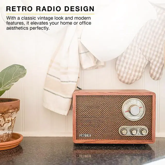 Alt view image 6 of 7 - Victrola Willow Retro Wood Bluetooth Radio with Built-in Speakers: Elegant & Vintage Design, Rotary AM/FM Tuning Dial, Bass & Treble Control, Wireless Streaming (Walnut)