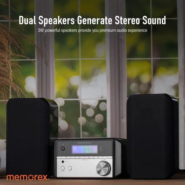 Alt view image 6 of 7 - Memorex MX-MCD200 Bluetooth CD Micro System with FM Radio | 10W Output, USB Playback, Wireless Bluetooth Streaming, LED Display, 3.5mm Line-in | Multi-Format CD Compatibility | FM PLL Radio