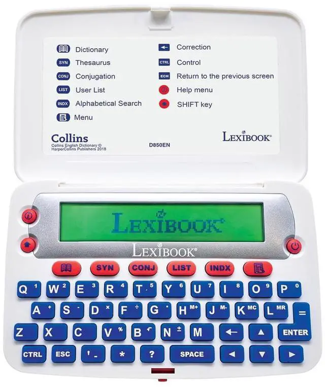 Main image of LEXiBOOK - The Collins English Dictionary, 13th Edition - Electronic Dictionary, Definitions, Thesaurus, Conjugation, Phonetic Spellchecker, Crossword Solver, with Battery, Blue/White, D850EN