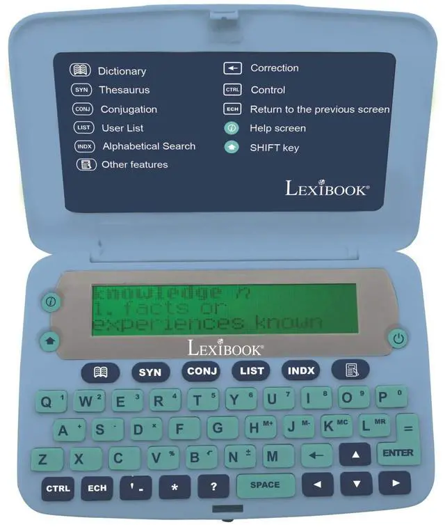 Main image of LEXiBOOK D650EN The English Dictionary, Definitions, Thesaurus, Grammar, Phonetic Spellchecker, with Battery, Blue/Grey