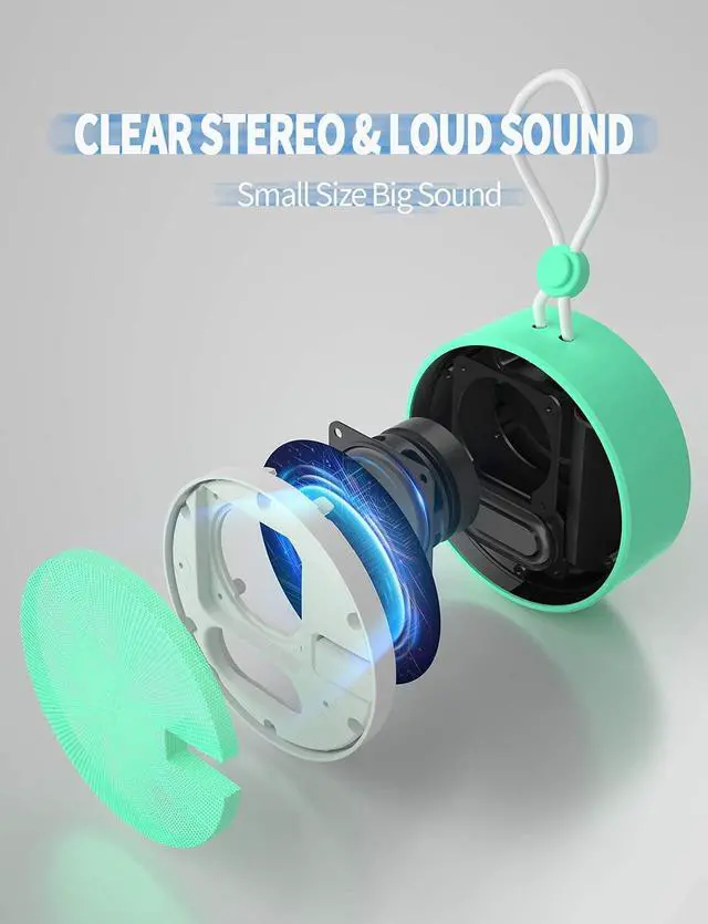 Alt view image 7 of 7 - INSMY C12 IPX7 Waterproof Shower Bluetooth Speaker, Portable Small Speaker, Speakers Bluetooth Wireless Loud Clear Sound Support TF Card Suction Cup for Outdoor Kayak Canoe Beach Gift (Mint)