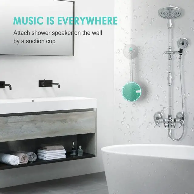 Alt view image 5 of 7 - INSMY C12 IPX7 Waterproof Shower Bluetooth Speaker, Portable Small Speaker, Speakers Bluetooth Wireless Loud Clear Sound Support TF Card Suction Cup for Outdoor Kayak Canoe Beach Gift (Mint)