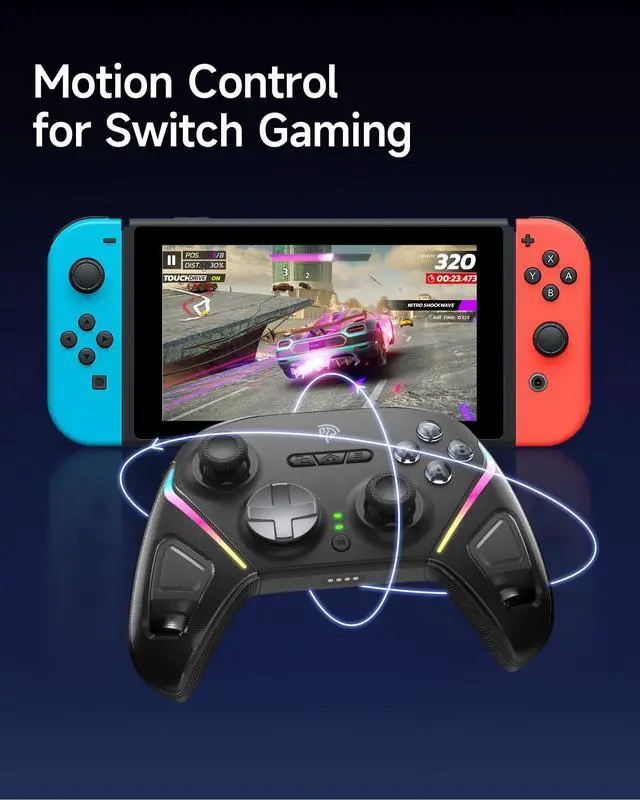 Alt view image 7 of 7 - EasySMX D10 Wireless Game Controller TMR Anti-Drift Joysticks, Dual-Mode Triggers, 1000Hz Polling, Mechanical Buttons, RGB Bluetooth Gamepad for PC/Switch/Switch2/iOS/Android with Charging Dock