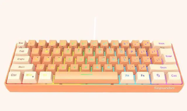 Main image of Snpurdiri 60% Wired Gaming Keyboard, RGB Backlit Ultra-Compact Mini Gaming Keyboard for PC/Mac Gamer, Typist, Travel (Cream and Orange)