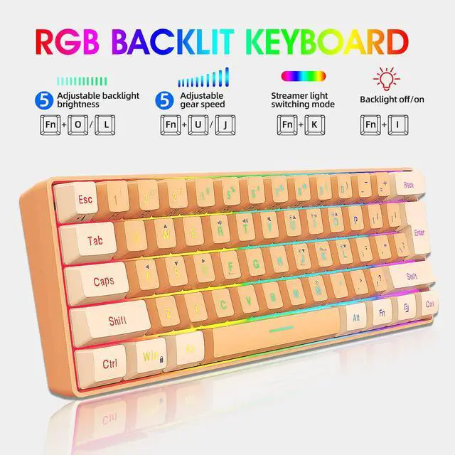 Alt view image 4 of 7 - Snpurdiri 60% Wired Gaming Keyboard, RGB Backlit Ultra-Compact Mini Gaming Keyboard for PC/Mac Gamer, Typist, Travel (Cream and Orange)