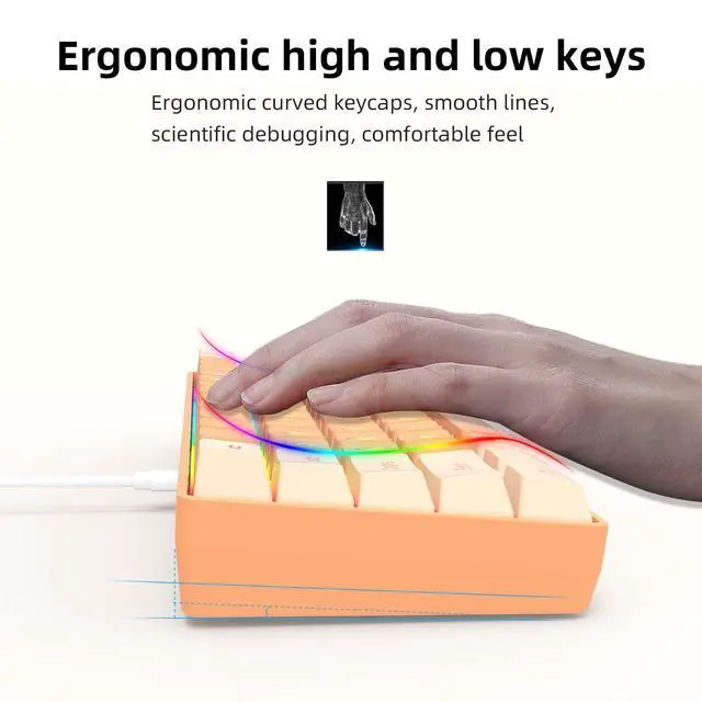 Alt view image 5 of 7 - Snpurdiri 60% Wired Gaming Keyboard, RGB Backlit Ultra-Compact Mini Gaming Keyboard for PC/Mac Gamer, Typist, Travel (Cream and Orange)